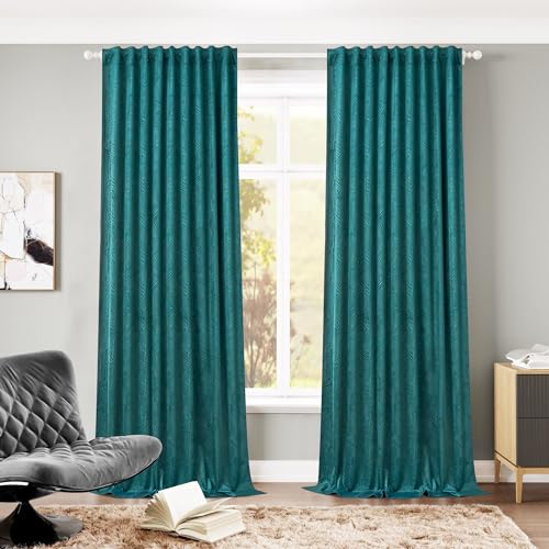 WOLTU Samtvorhang Gardinen mit Kräuselband Vorhang Blickdicht 135x245 cm, 2er Set Verdunklungsvorhänge Samt Thermovorhang Kälteschutz, Velvet Samt Curtains für Deko Schlafzimmer Wohnzimmer, Dunkelgrün