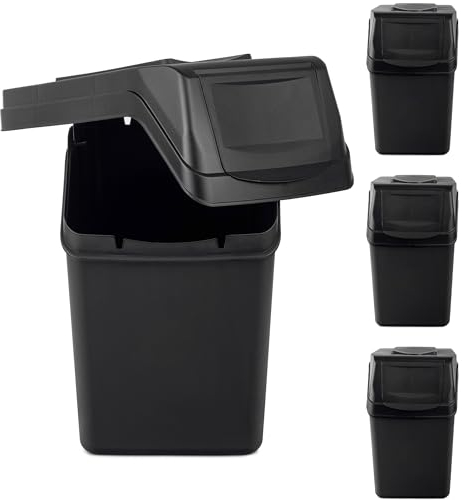 KADAX Abfalleimerset für Mülltrennung aus Plastik, Abfallbehälter mit dichtem Deckel, Müllsortierer, Mülleimer mit beweglichen Tragegriffen (Schwarz 4x25L) …