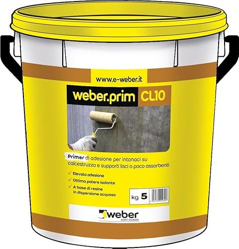 Weber Primer CL10 di adesione per intonaci 5kg, Resina epossidica, Giallo, 5L, Tubo
