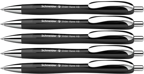 Schneider 132511 Slider Rave XB Kugelschreiber (Limitierte Sonderedition in schwarz, Made in Germany) 5 Stück, Schreibfarbe: blau