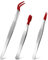 WLLHYF Lot de 3 pinces à épiler avec embouts en caoutchouc - Revêtement en silicone rouge - Pointe plate courbée - Pour travaux manuels, bijoux, cils - Applicateur industriel - Longue pince à épiler