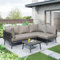 Gartenmöbel Set, Balkonmöbel Gartenlounge Set für 3-4 Personen, Tisch & Kissen, L-förmiges Terrassenmöbel, Ecksofa-Set aus Eisen, Lounge Sitzgruppe, Outdoor, für Terrasse, Balkon, Garten (Grau)