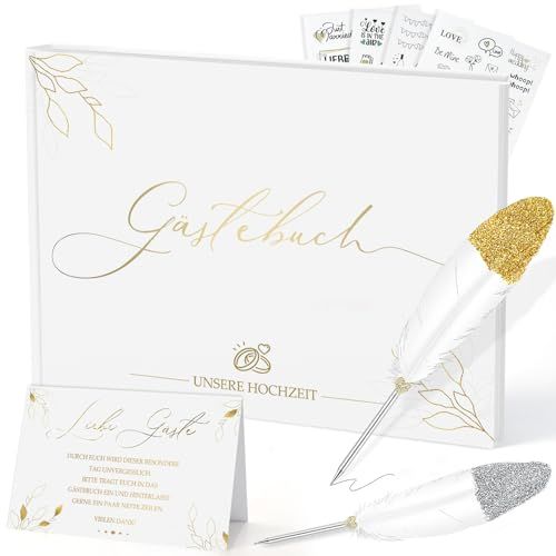 FORMIZON Gästebuch Hochzeit Set, 100 Blanko Seiten Weiß Hochzeitsgästebuch mit Sticker, 2 Kugelschreiber, Vintage Wedding Guestbook Hochzeitsbuch, für Hochzeiten Geschenk Erinnerungen