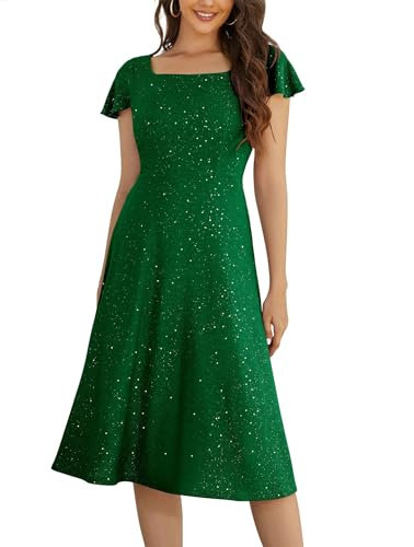 Berylove Cocktailkleider Abendkleid Damen Elegant Kleid Glitzer Damen Pailletten Kleid Damen Kleider Hochzeitsgast Damen Brautjungfernkleider BLS005 DarkGreen S
