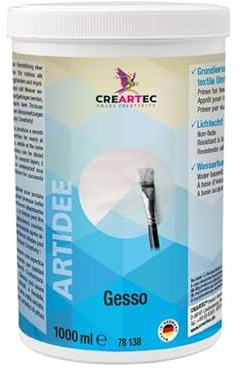 Creartec Gesso - Base acrílica para superficies textiles, no amarillea, resistente al agua, transparente, 1000 ml, fabricado en Alemania