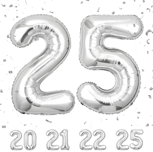 Geburtstag zahlen luftballon 25 jahre | Silber Folienballon 25 XXL -Riesen Folienballon in 40 - 101cm Geburtstagsdeko - Ballon Zahl Deko zum Geburtstag .Fliegt mit Helium