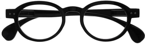 OPULIZE OCA Lesebrille - Moderne Runde Retro-Fassung - Schwarz Glänzend - Herren Damen - Federscharniere - R54-1 - +1.50