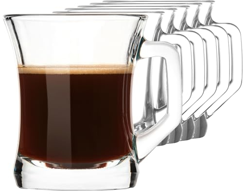 KIAPPO Gläser Set 220 ml - 6 Stück Kaffee Gläser - Tee Gläser - Cocktailgläser - Trinkgläser - Latte Macchiato-Gläser - Massive Hochgläser mit Henkel - 58 x 58 x 84 mm