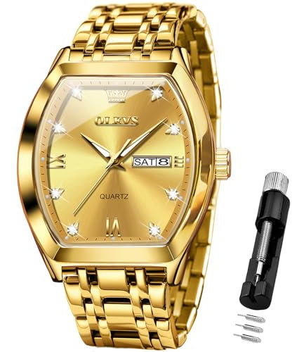 OLEVS Herrenuhr Quadrat Geschäft Diamant Analog Quarz Datum Luxus Männer Uhr Gold Zifferblatt Edelstahl Wasserdicht leuchtende Zwei Ton Armbanduhr
