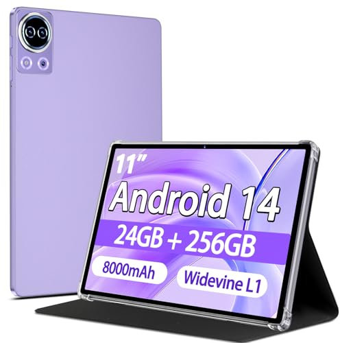 SKYEGG Tablet 11 inch Android 14 Tablets, 24GB+256GB+1TB Expand, Widevine L1 Compatible 8-Core Tablet PC with 5G WiFi, 8000mAh Big Battery, 13MP Camera, 11'' IPS HD Touchscreen, Face ID, GPS(Purple)