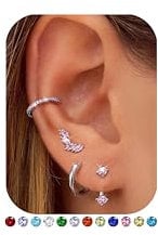 FIOROYAL Ohrringe Silber 925 Damen- 14K Vergoldet Ohrringe Gold Set Stapelbar für Mehrere Ohrlöcher,Hypoallergene Kleine Ohrstecker Creolen Ear Cuff Set für Helix Tragus Piercing Ohr PI