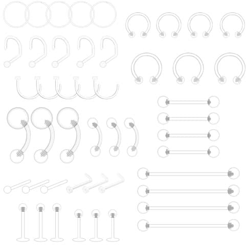 HANIUTTY 48 Stück Klare Piercing Retainer aus Kunststoff, Flexible Cartilage Helix, Plastik Platzhalter Schmuck für OP