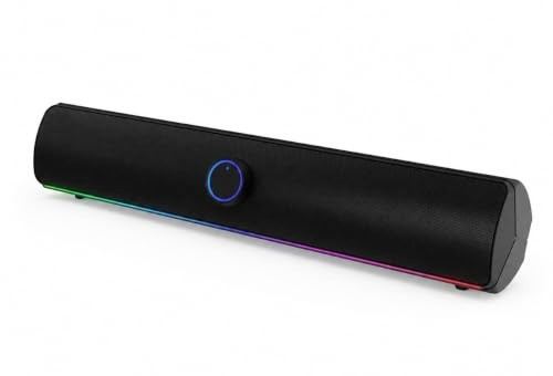 Genesis Helium 312BT Soundbar Bluetooth Schwarz, PC Lautsprecher 2.0, 10W USB Soundbar mit Bluetooth 5.2, RGB Beleuchtung, USB-A, Lautstärkeregler, für PC Laptop Monitor TV