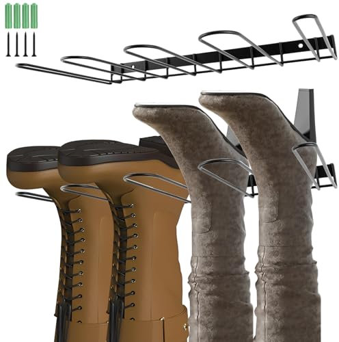 GBACHOOSE 2 Stück Schuhregal Wand Metall Schwarz, Stiefelhalter für 4 Paar, Schuhregal Stiefel, Stiefel Aufbewahrung Wand, Stiefelaufhänger, Shoe Organizer Rack für Eingang, Flur, Außenbereich