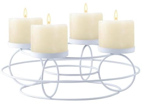 Marrakesch Moderner Adventskranz aus Metall 30cm rund | Kerzenständer Rosew Weiss für 4 Kerzen als Weihnachtsdeko innen | Moderne Deko Kerzenhalter Teelichthalter ideal Aesthetic Herbstdeko