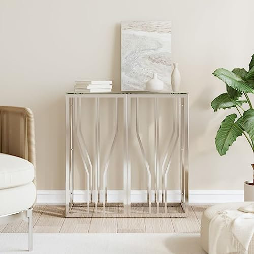 Gecheer Console Table Design Intemporel en Acier Inoxydable et Verre - Multifonction et Stabilité Garantie
