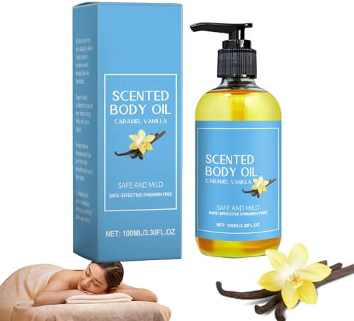 Vanilla Body Oil, Scented Body Oil Body Oil Caramel Vanilla,Vanilla Body Care Vanilla Massage Oils Moisturising Body Oil for Date Night Firming Skin Body Massage Oil for Dry Skin,100ml