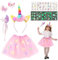 Leuchtend Einhorn Kostüm Set,mit Einhorn Tütü,Glasfaser Leuchtstäbe Haarreifen Haarspangen Einhorn Tattoos,für Mädchen 3-8 Jahre Kindergeburtstag Karneval, Rosa