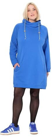 Ulla Popken Damen große Größen Übergrößen Plus Size Sweatkleid, Stehkragen, Langarm, Taschen Pfauenblau 58+ 825247740-58+