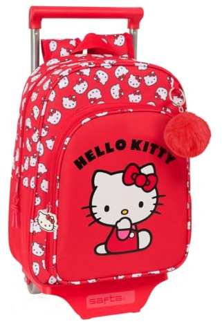 safta HELLO KITTY ICONIC Kinderrucksack mit Trolley 705, ideal für Kinder verschiedener Altersgruppen, bequem und vielseitig, Qualität und Widerstandsfähigkeit, 26 x 11 x 34 cm, Rot/Weiß, M, Casual