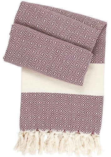 Hamamista Hamamtuch Charlotte – XL 100x170 cm – Saunatuch, Strandtuch & Badetuch – Pestemal aus 100% Baumwolle – groß, leicht, handgewebt & saugfähig für Damen & Herren (Bordeaux)