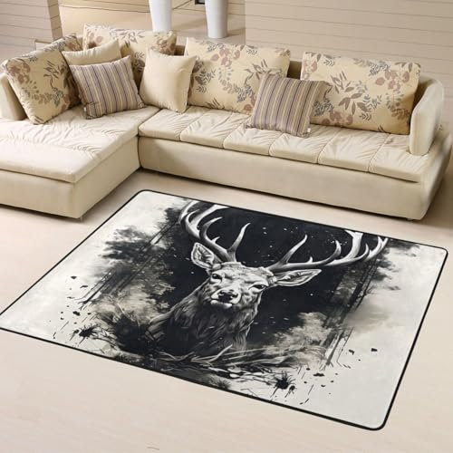 Mexpekil Teppiche für Schlafzimmer, Wohnzimmer, Tinten-Rentier, Kurzflor-Teppich, rechteckig, 120 x 160 cm