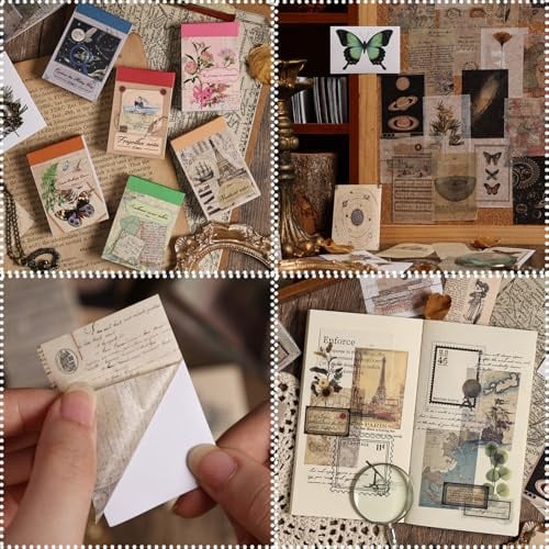 300 Stück Scrapbook Zubehör, Journaling Zubehör & DIY Scrapbook Sticker-Set | 6 Mini-Stickerbücher mit Vintage-Natur-Washi-Aufklebern als Bullet Journal Zubehör für Scrapbooking, Junk Journal & Fotoalben