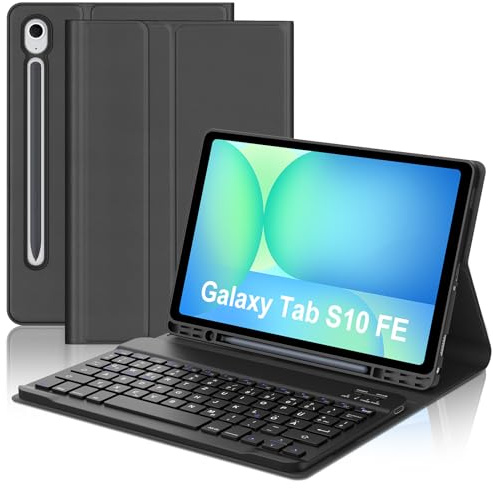 Occtingkind Hülle mit Tastatur für Samsung Galaxy Tab S10 FE 10,9 (2025), Galaxy Tab S9 FE 10,9 (2023) & S9 11 (2023) | Deutsch QWERTZ | ohne Hintergrundbeleuchtung/ohne Touchpad | Schwarz