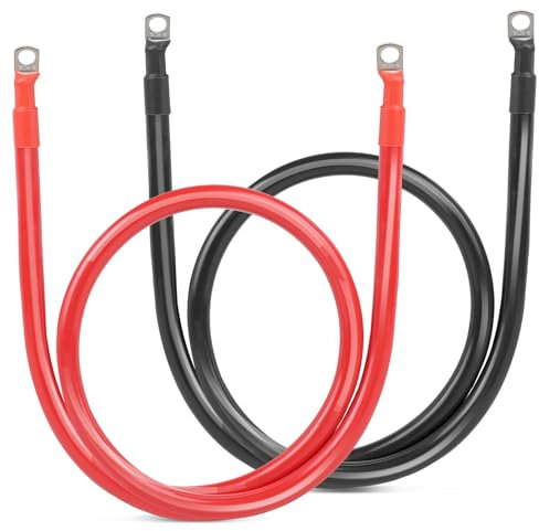 SWAWIS 2 Pezzi Cavi Batteria Auto M8 100cm, Cavo Batteria 35mm² 12V/24V Cavi Batteria con Terminali ad Anello per Solare Moto Auto Cavo di Terra della Batteria, Nero + Rosso