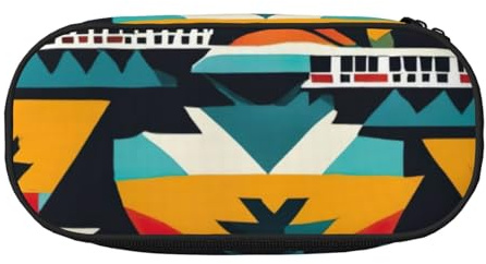 JGHHOUN Federmäppchen mit Indianer-Muster, geräumiges Stifteetui, Reißverschluss, hohe Kapazität, Make-up-Tools, Bürobedarf, Schwarz , Einheitsgröße, Taschen-Organizer