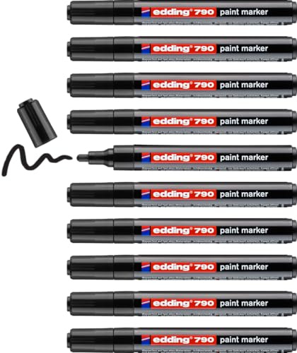 edding 790 paint marker - black - 10 pens - round nib 2-3 mm - paint marker for marking and labelling metal, glass, stone or plastic - highly opaque, permanent, smudge-proof
