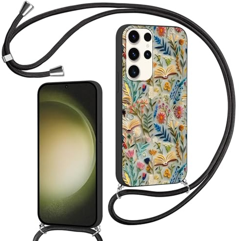 Phoona Handyband für Samsung Galaxy A50 Hülle mit Band 6.4, Aesthetic Muster Design Schutzhülle Silikon Hard Necklace Handyhülle Umhängen Stoßfest Kameraschutz Bumper Case,Buntes Blatt