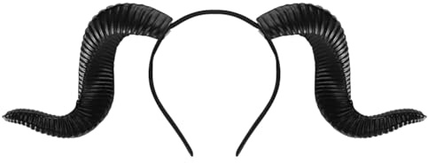 QCHOMEE Adult Sheep Goat Horn Headband Halloween Black Horn for Women Men Headwear Devil Demon Witch Cosplay Hairband Headdress Hair Accessorie