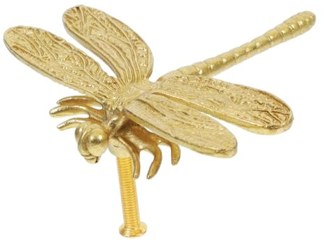 Tofficu Unique Dragonfly Brass Door Knobs Animal-Shaped Cabinet Pulls for Wardrobe Decorative Furniture Handles with Elegant Craftsmanship Easy Installation for Kitchen Cupboards and