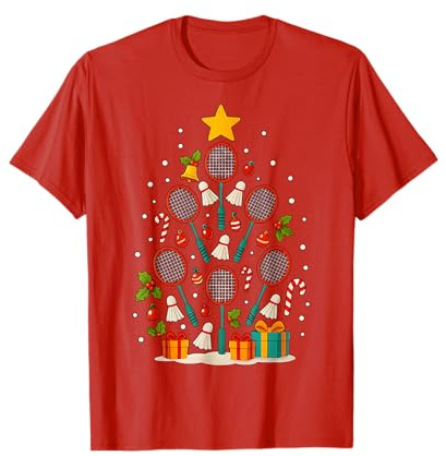 Badmintonschläger Federball Spieler Team Weihnachtsbaum Weihnachten T-Shirt