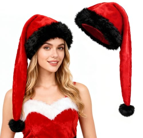 TAGVO Lang Weihnachtsmütze Nikolausmütze Damen Herren Weihnachtsmann Mütze mit Plüsch Rand Perfekt für Weihnachtsfeiern Und Heiligabend