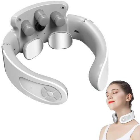 Massaggiatore Cervicale, Massaggiatore Collo Vocale Intelligente con Terapia Calore 42°C, 5 Modalità 15 Livelli Impulsi Elettromagnetici Massaggiatore per Domestico, Ufficio, Viaggio