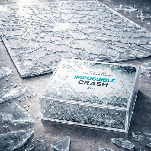 Puzzle para Adultos Imposible - Transparente Crash - Rompecabezas Difícil Diseño Cristal Roto con Bordes Falsos y Caja de Acrílico Premium 1000 (Crash 100)