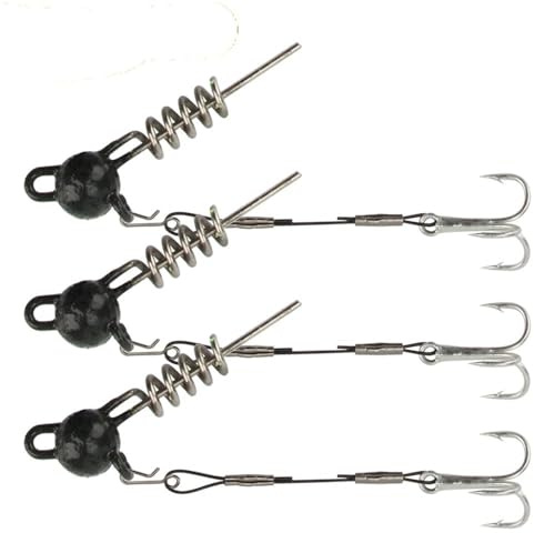 3PCS Screwball Jig Head Rig With Stinger For Soft Fishing Lures Steel Wire Treble Hook Perfect For Pike Perch Zander Bass(7g Stinger Rig)