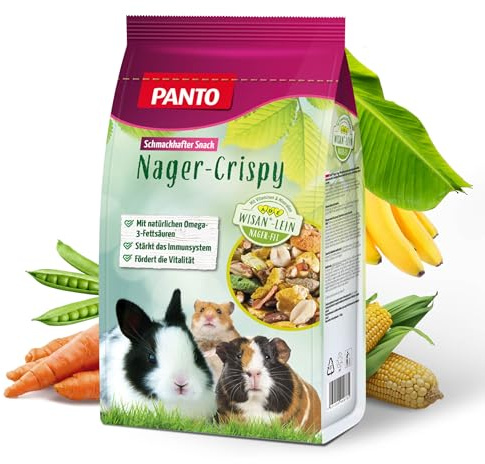 PANTO Nager-Crispy Premium Plus 5x600 g – Nager- & Kaninchenfutter | Gepufferte Knuspermischung mit Mais, Erbsenflocken, Möhrenwürfeln & Bananenchips – Ergänzungsfutter für Nager