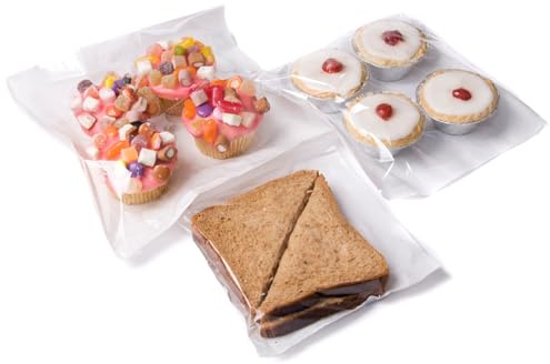 Bag It Plastics Film Fronted Paper Sandwich Bakery Food Display Bags 6 x 6 / 150mm x 150mm - (Pack of 50) Ideal for Cakes, Sweets, Sandwiches & More