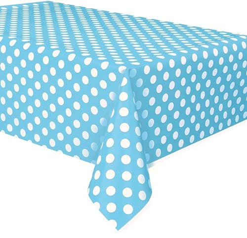Unique Party Supplies 50258 Punktmuster-Kunststoff-Tischdecke - 2,74 m x 1,37 m - Hellblau, Babyblau