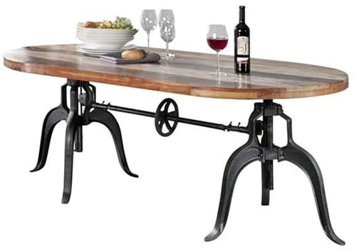 MASSIVMOEBEL24.DE | Industrial Abgerundeter Esstisch aus Massivholz #04 | aus Altholz - Mehrfarbig, lackiert | + Tischbeine aus Eisen | 180x100x75 cm | Massivholztisch