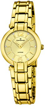 Candino Damen Quarzuhr mit Gold Zifferblatt Analog-Anzeige und Gold Edelstahl vergoldet Armband C4575/2