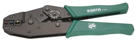 SATA Aderendhülsenzange für isolierte Verbindungen, 240 mm ST91105ST (Kabelcrimpzange), Einstellbarer Verriegelungsmechanismus der durch das Pressen/Lösen des Griffs leicht zu bedienen ist