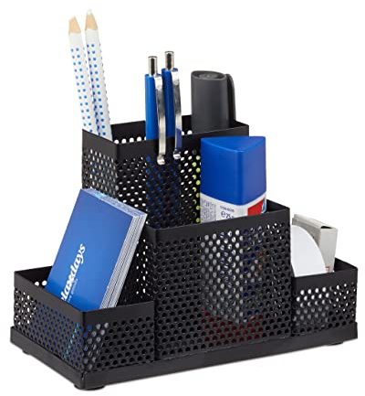 Relaxdays Schreibtischorganizer Metall, Büro Stiftehalter, Schreibtischköcher Kinder, gelocht, HxBxT: 11x16x8cm, schwarz