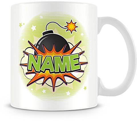 Personalised Mug - Add Name – Comic Design - Ideal Mug for Work or Gift - Green