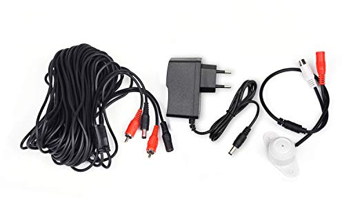 Tonton 1PACK Audio Mikrofon für Überwachungskamera, CCTV Kamera Audio MIC, vorverstärkte Sprachaufnahme für DVR-Recorder, Tongerät Ton Pickup für DVR Kameraset mit 20 Meter Kabel und EU Netzteil