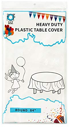 D&Z Einweg-Tischdecke aus Kunststoff, rund, einzeln verpackt, für drinnen und draußen, 213 cm, Tischdecke für Party, Picknick, Geburtstag, Hochzeit und Abendessen, Weiß, 12er-Pack