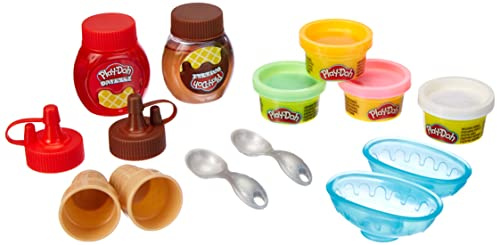 Play-Doh Kitchen Creations Double Drizzle Ice Cream Playset for Children 3 Years and Up with 2 Play-Doh Drizzle Colours and 4 Classic Pots, Non-Toxic